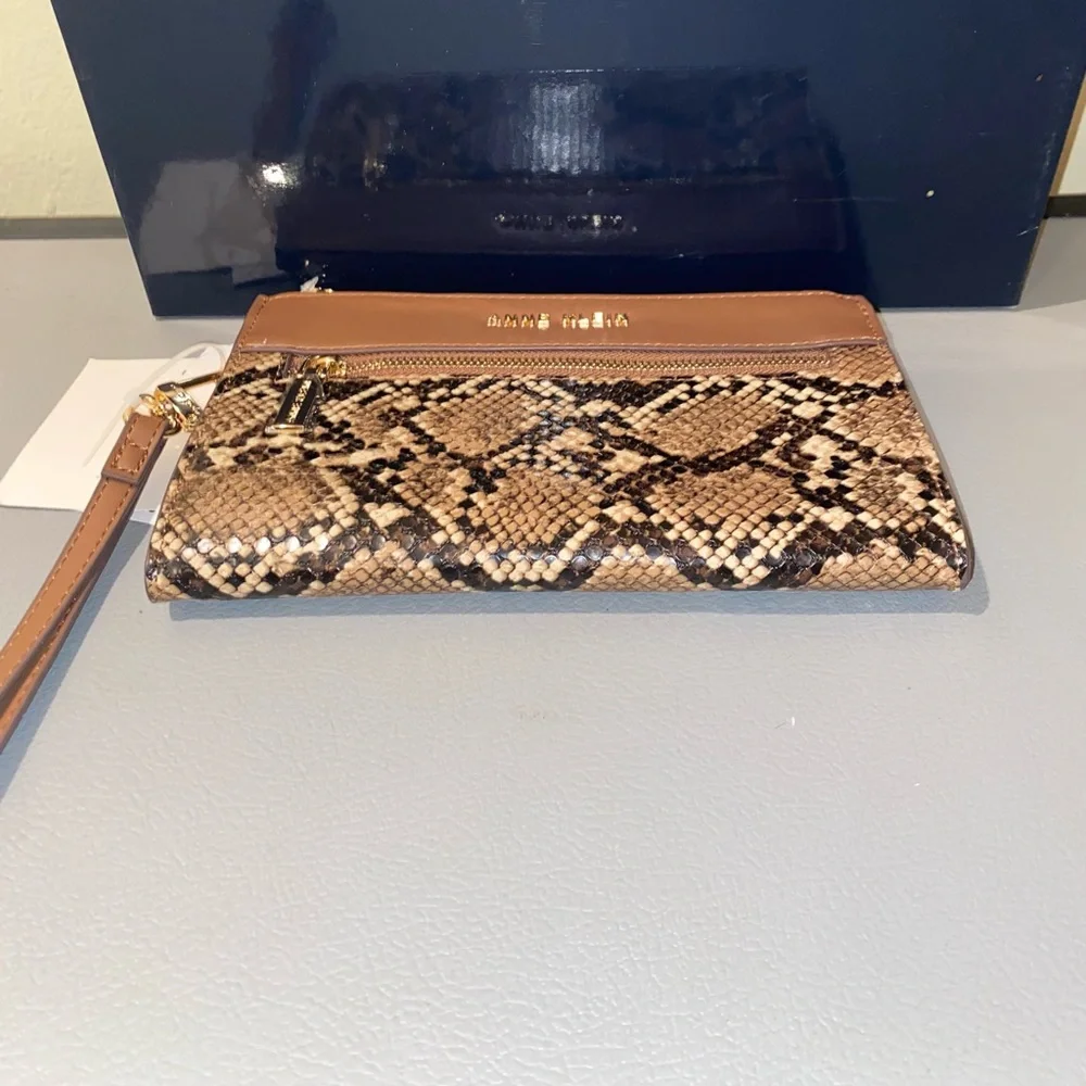 Anne Klein Brown Wristlet Wallet, Faux Snake Skin Design